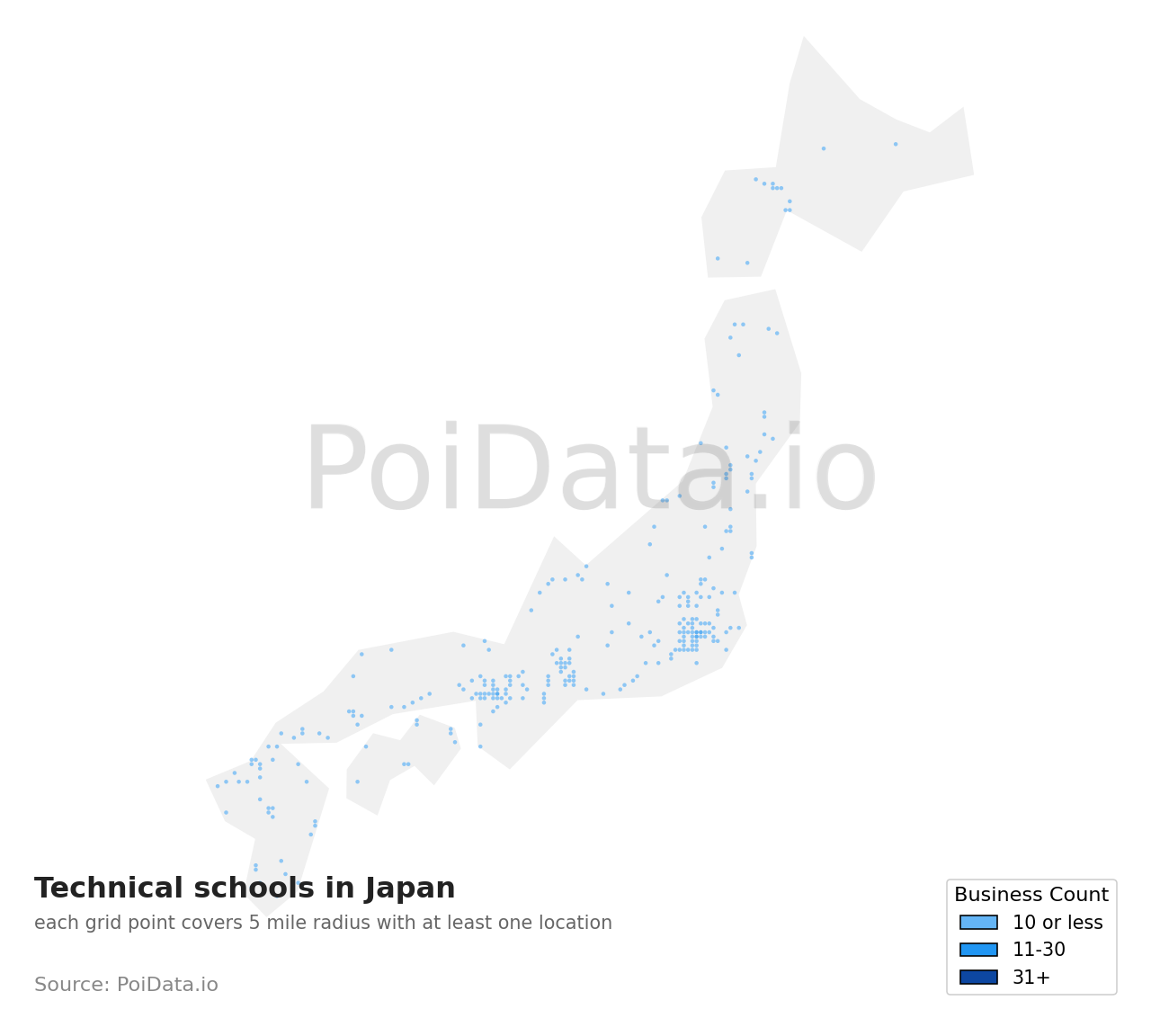 Technical school density map for Aichi, Japan