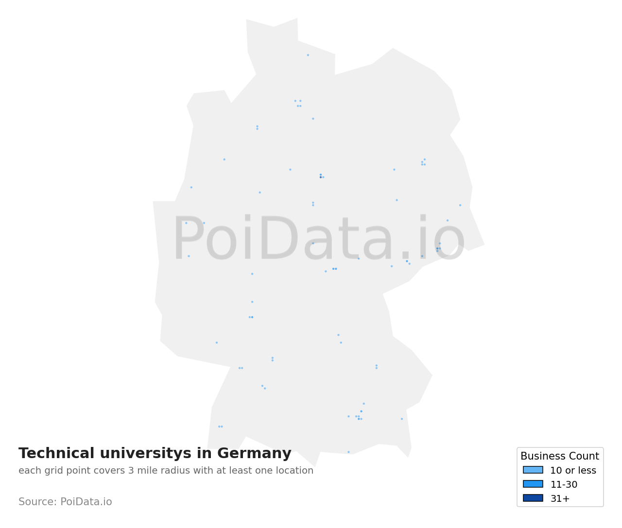 Technical university density map for Germany