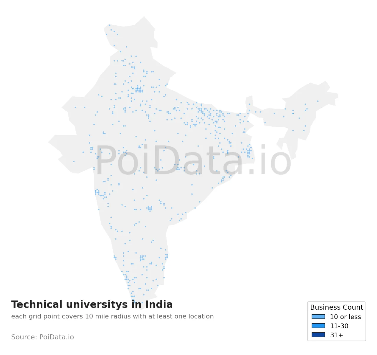 Technical university density map for India