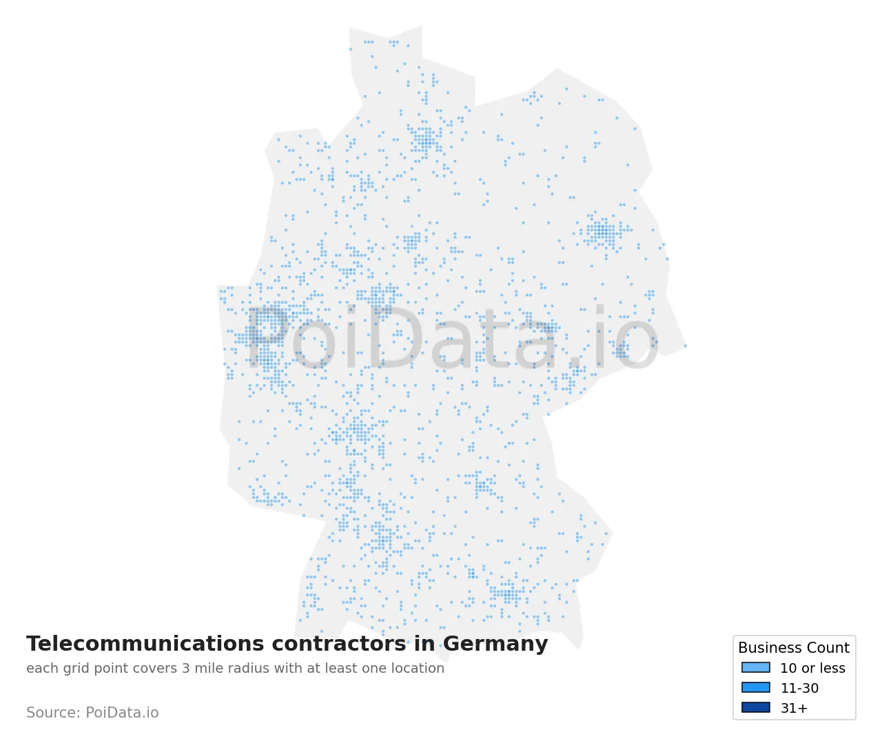 Telecommunications contractor density map for Germany