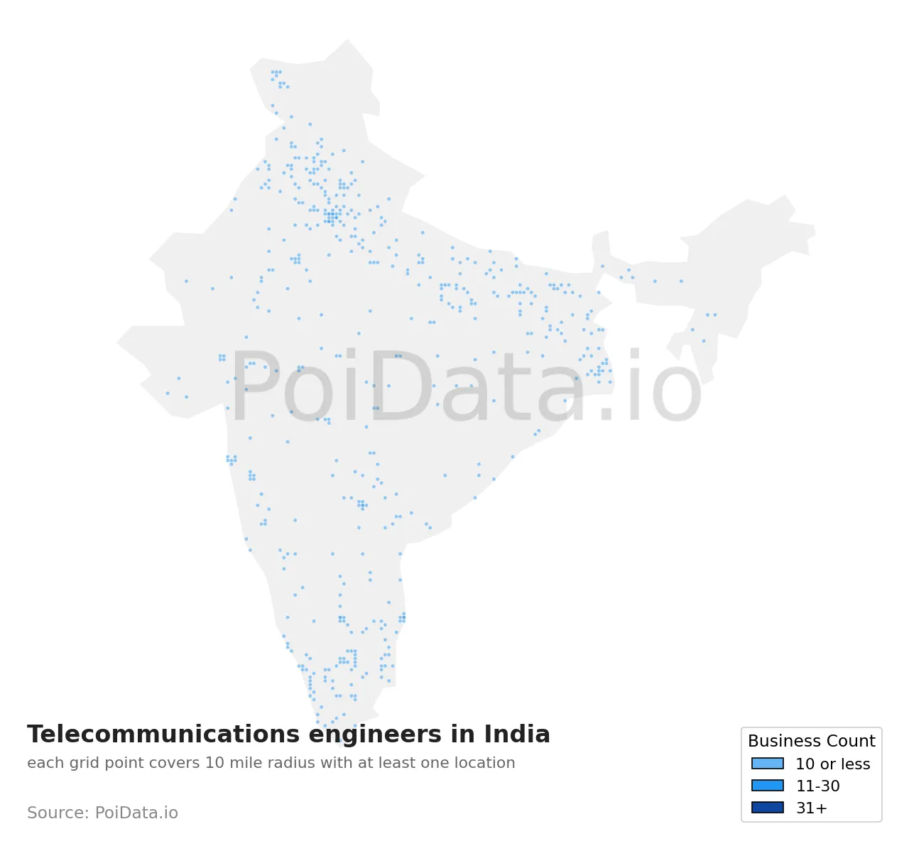 Telecommunications engineer density map for India
