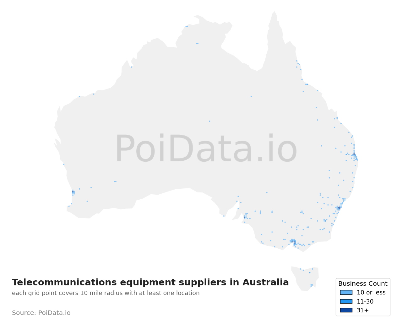 Telecommunications equipment supplier density map for Australia