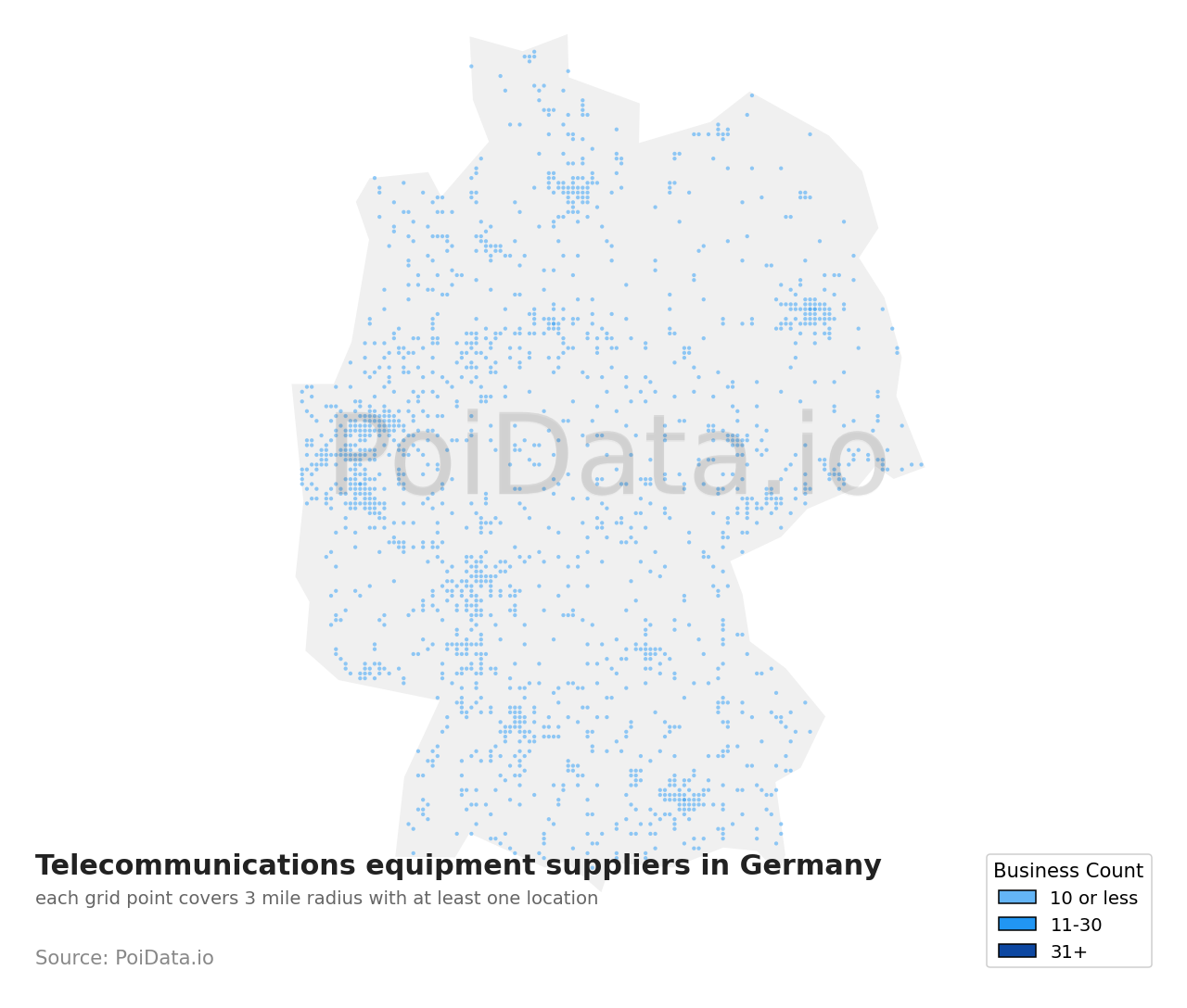 Telecommunications equipment supplier density map for Germany