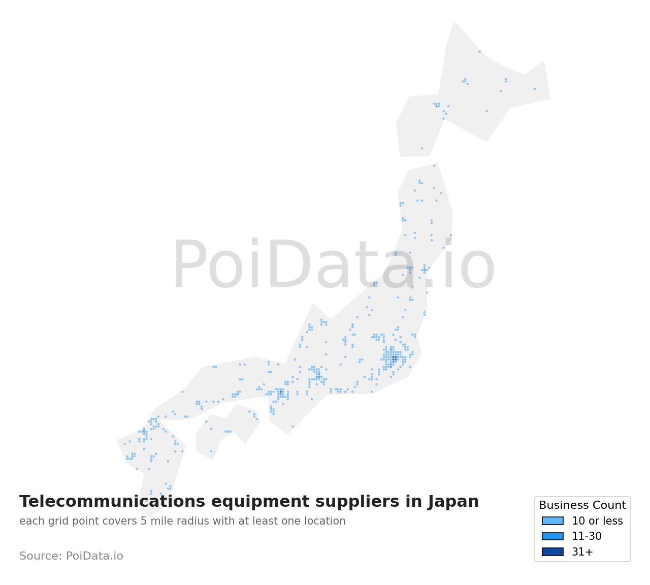 Telecommunications equipment supplier density map for Shizuoka, Japan
