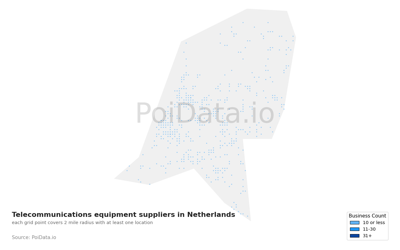 Telecommunications equipment supplier density map for Netherlands