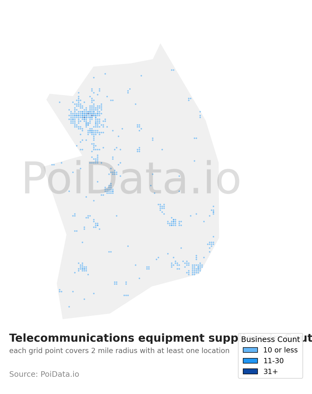 Telecommunications equipment supplier density map for South Korea