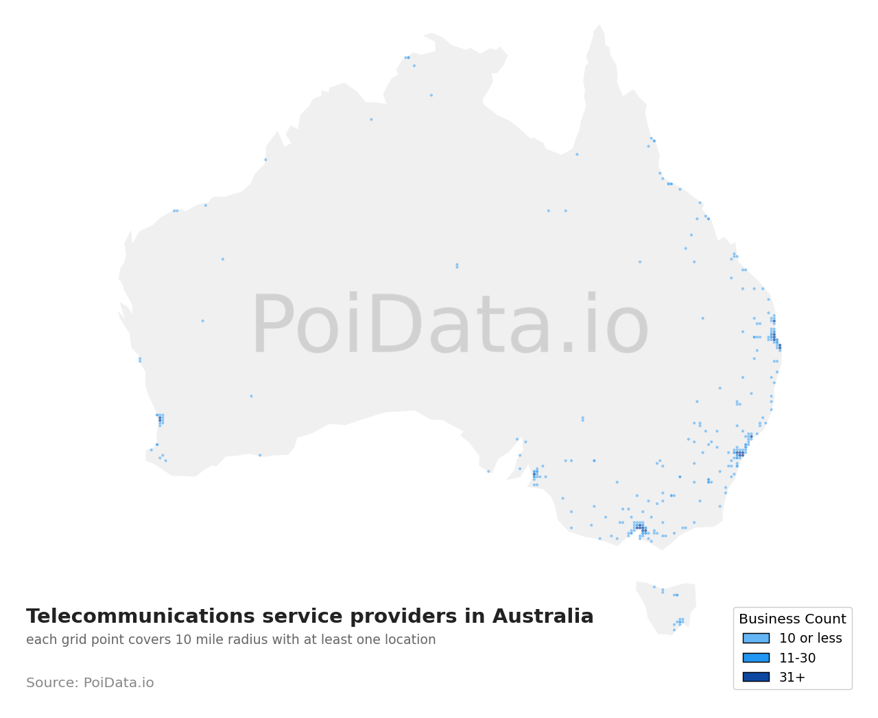 Telecommunications service provider density map for South Australia, Australia