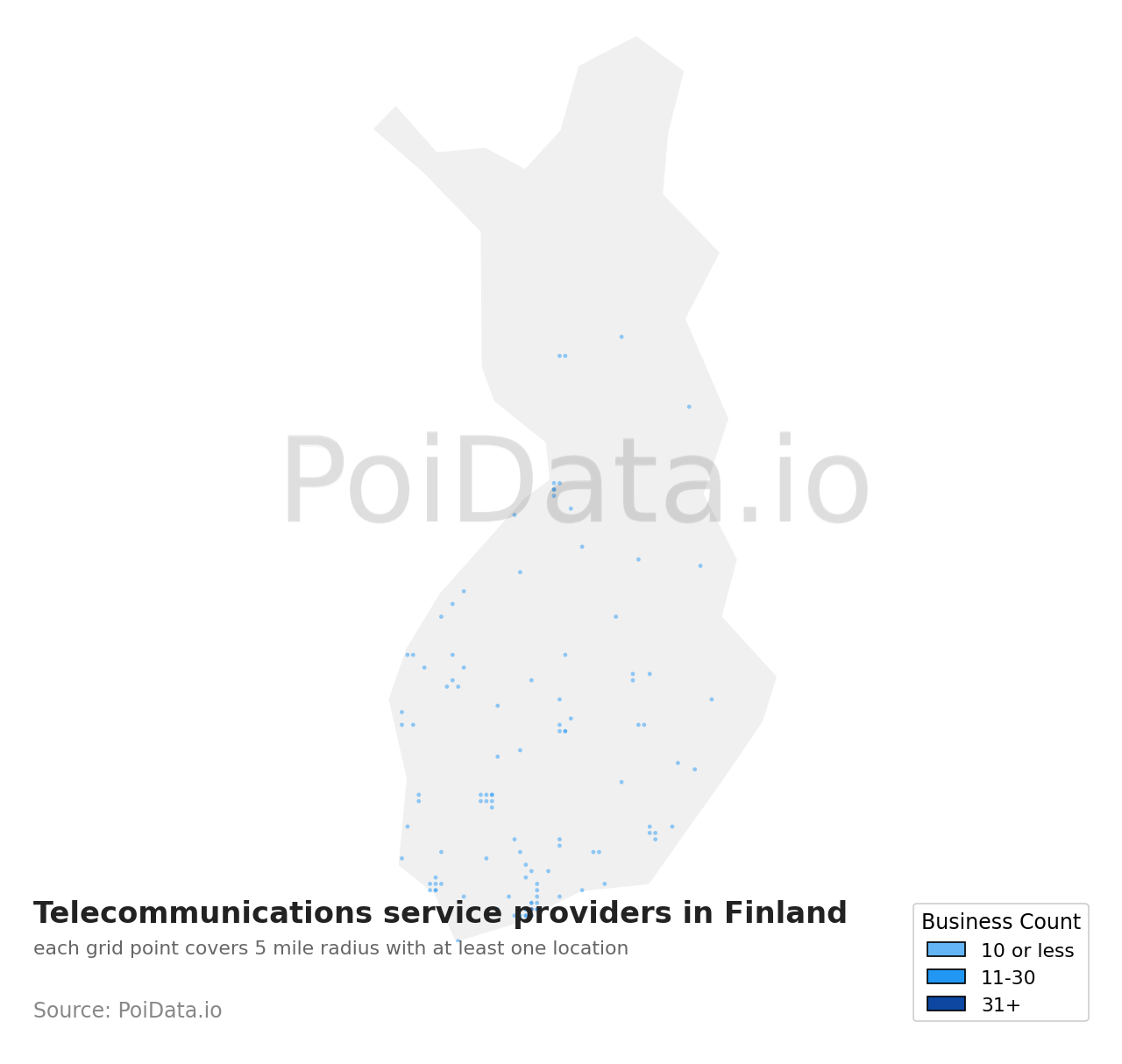 Telecommunications service provider density map for Finland