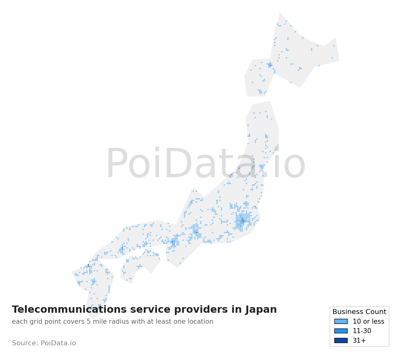 Telecommunications service provider density map for Japan