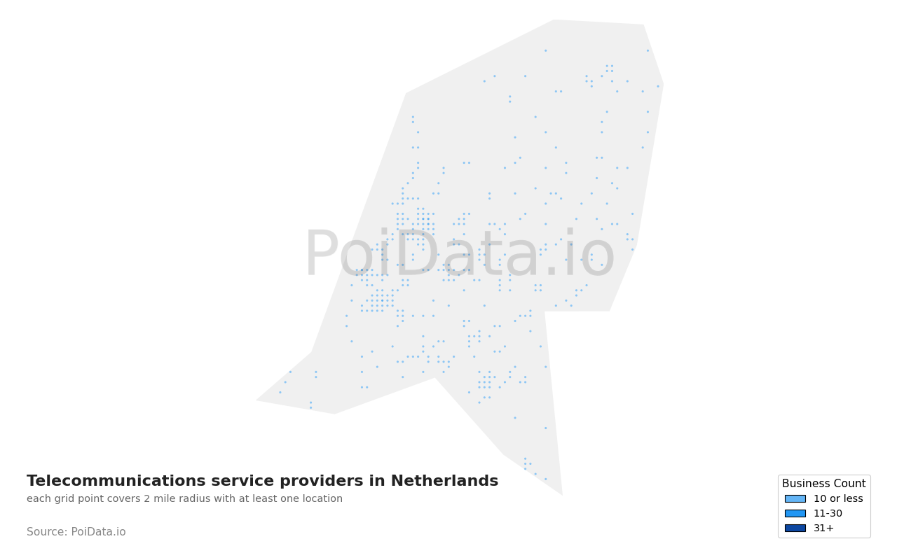 Telecommunications service provider density map for Netherlands