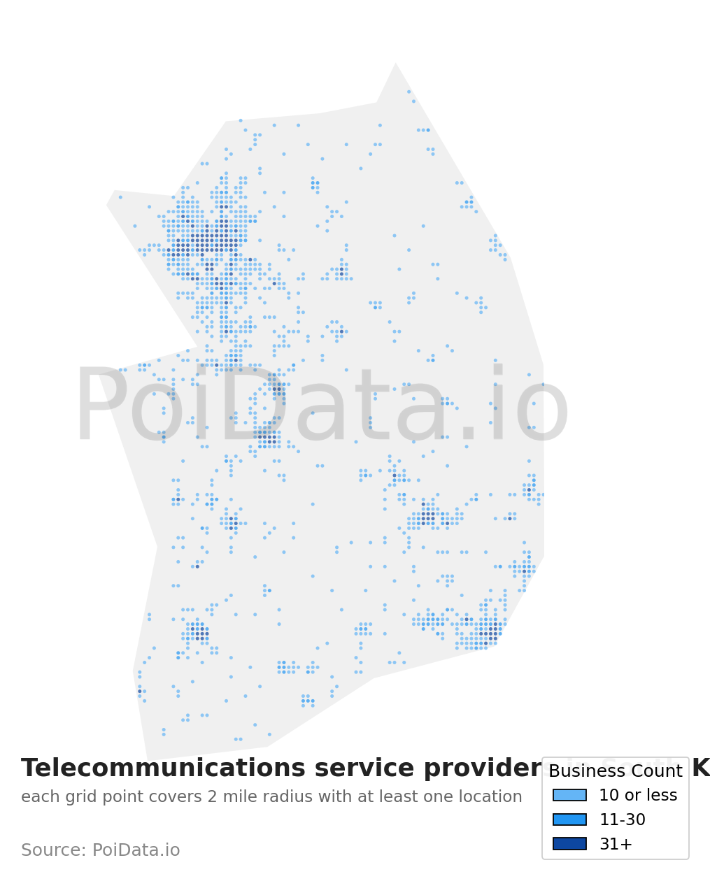 Telecommunications service provider density map for South Korea
