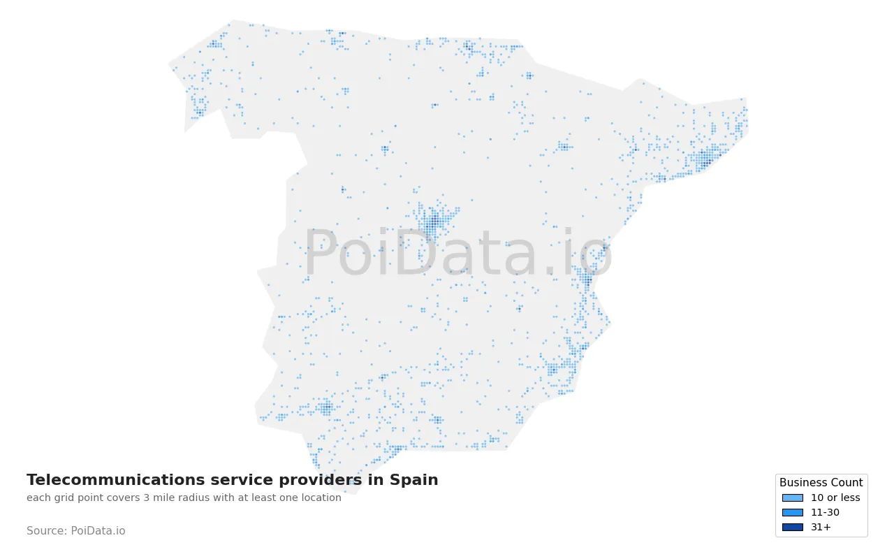 Telecommunications service provider density map for Spain