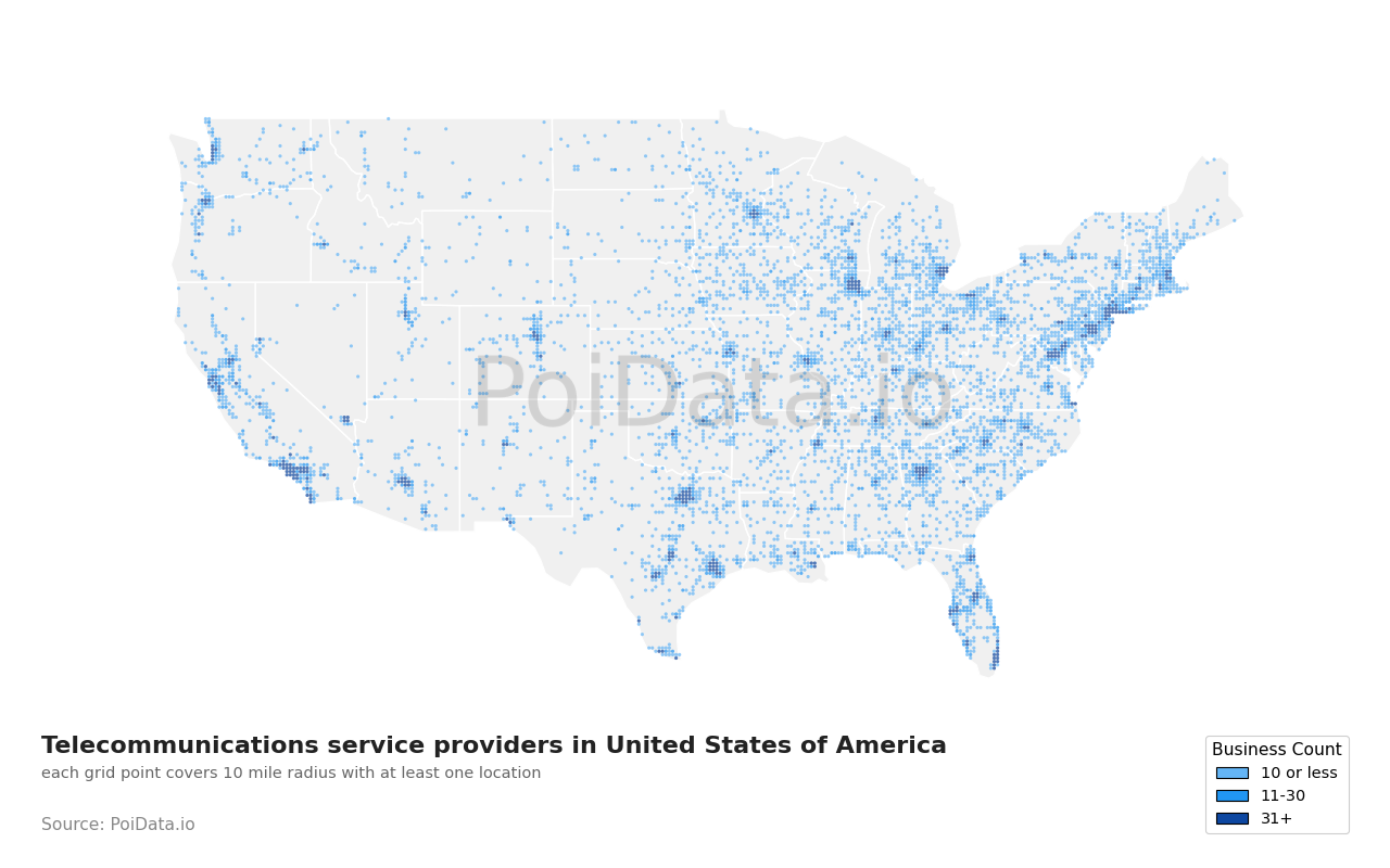 Telecommunications service provider density map for Ohio, United States