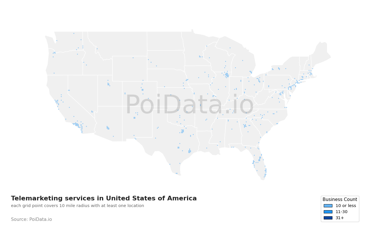 Telemarketing service density map for California, United States