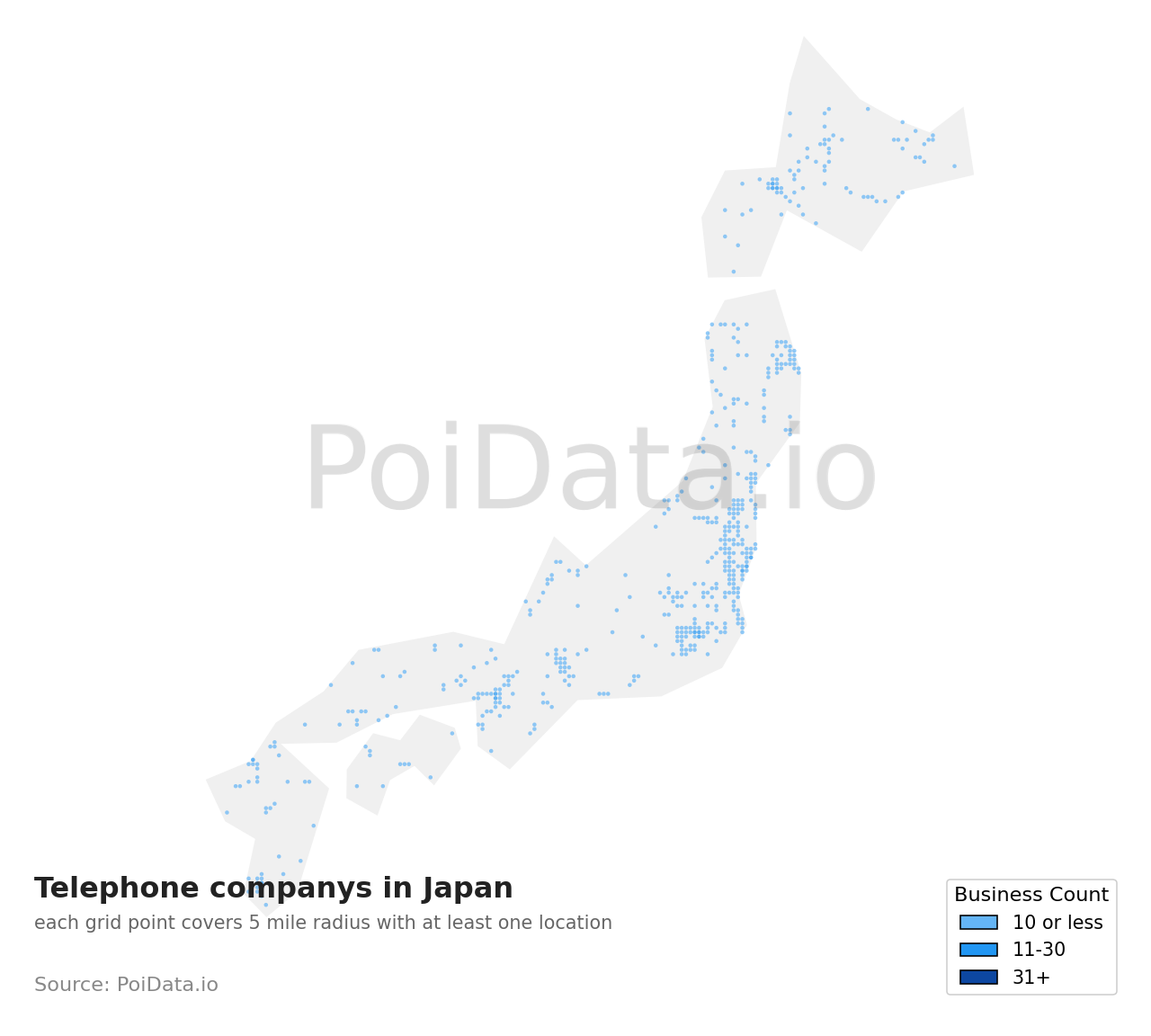 Telephone company density map for Japan