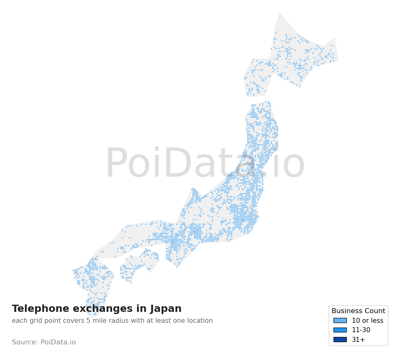 Telephone exchange density map for Japan