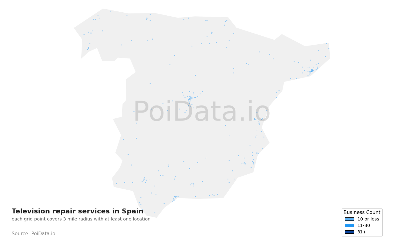 Television repair service density map for Spain