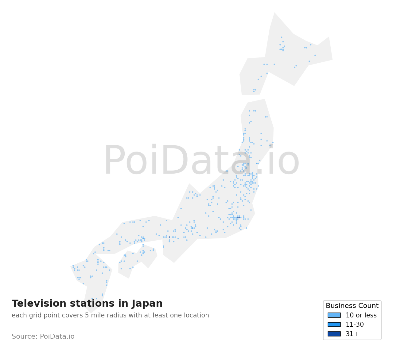 Television station density map for Japan