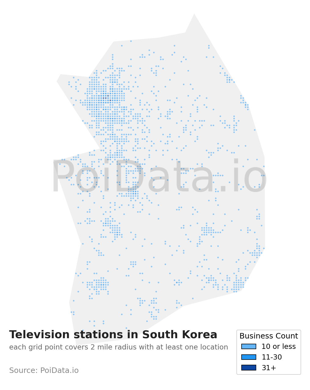 Television station density map for South Korea