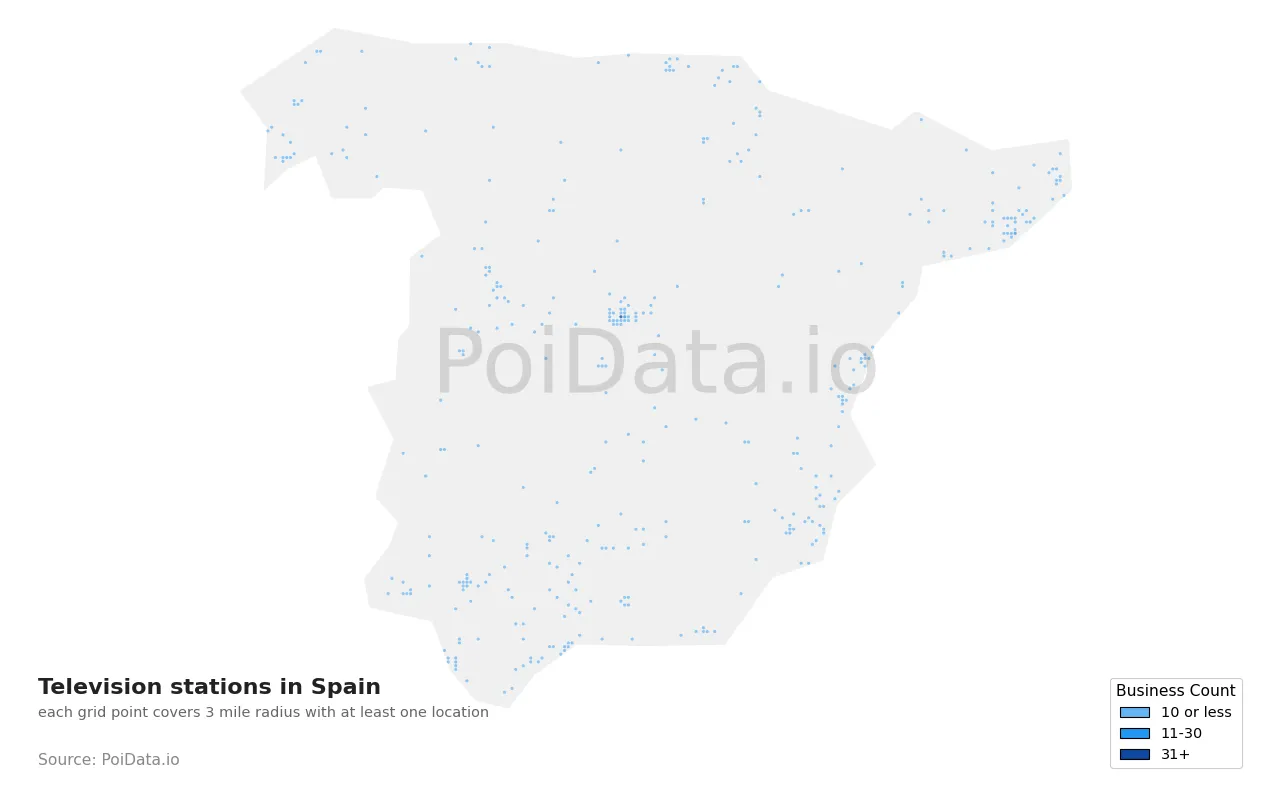 Television station density map for Spain