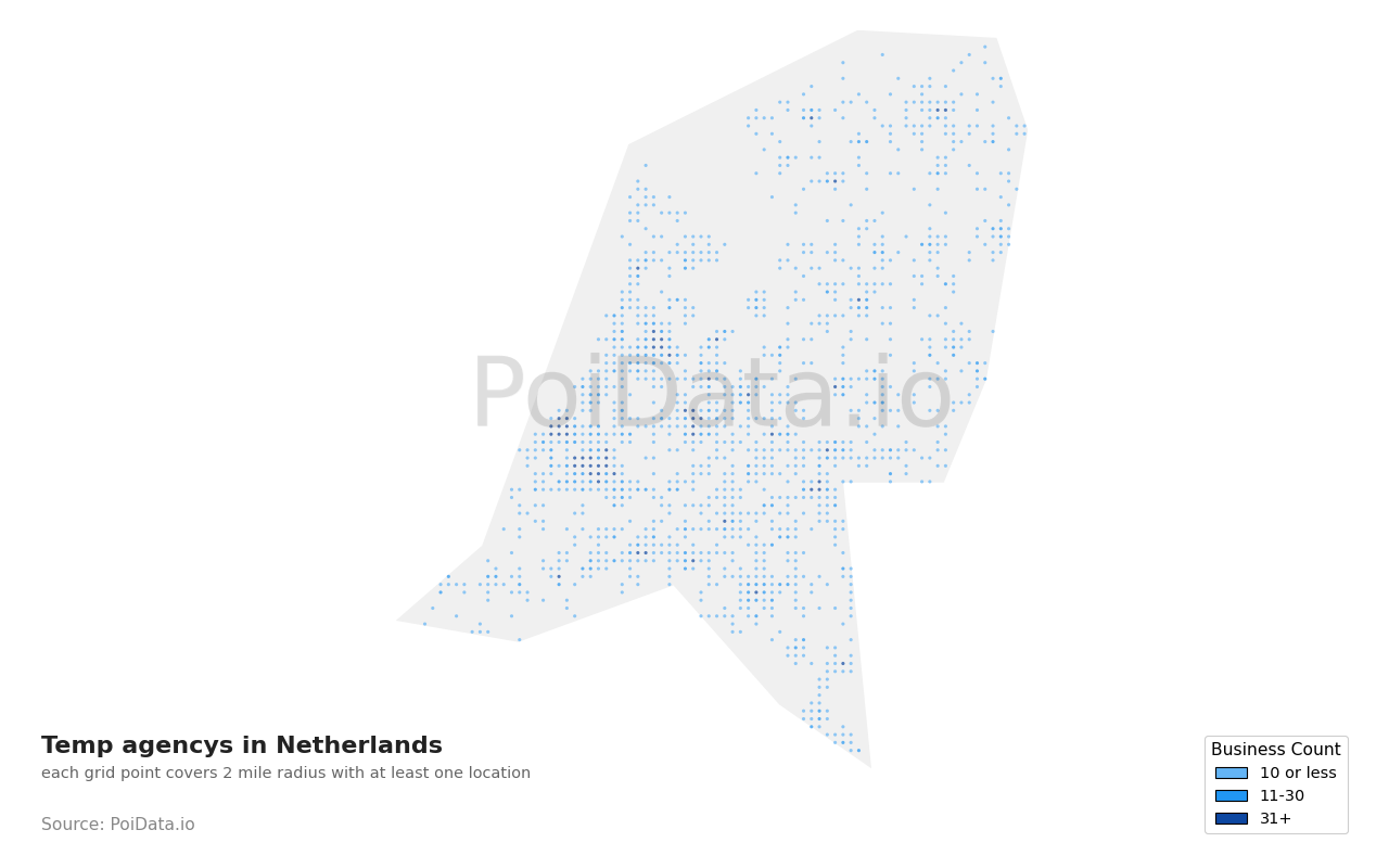 Temp agency density map for Netherlands