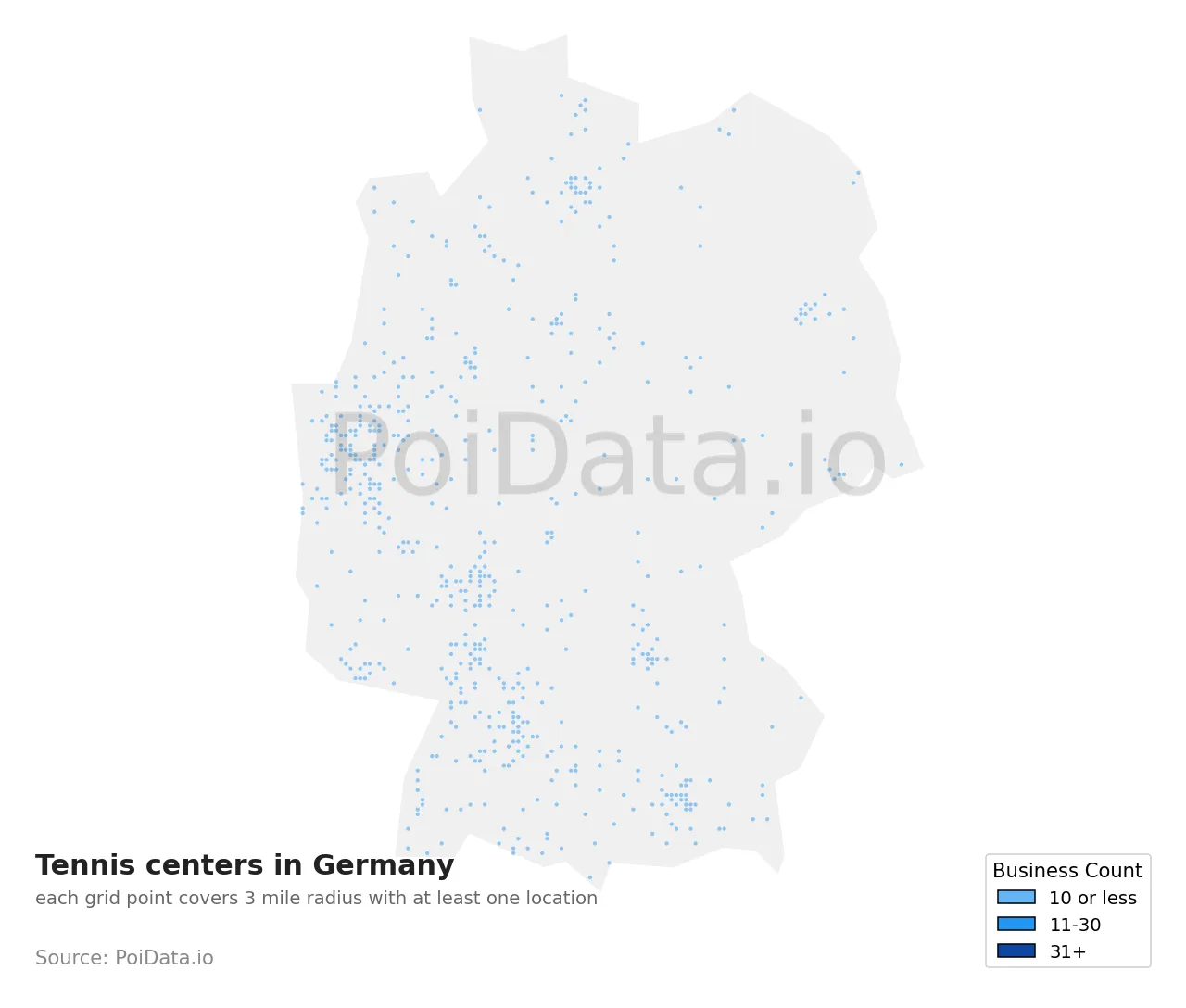 Tennis center density map for Germany
