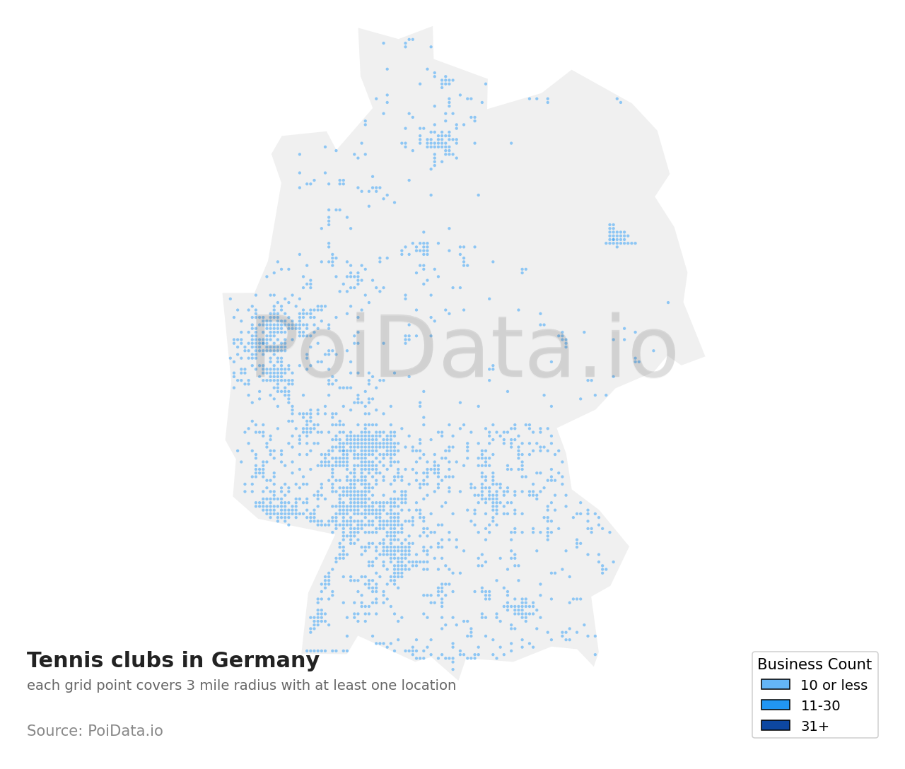Tennis club density map for Germany