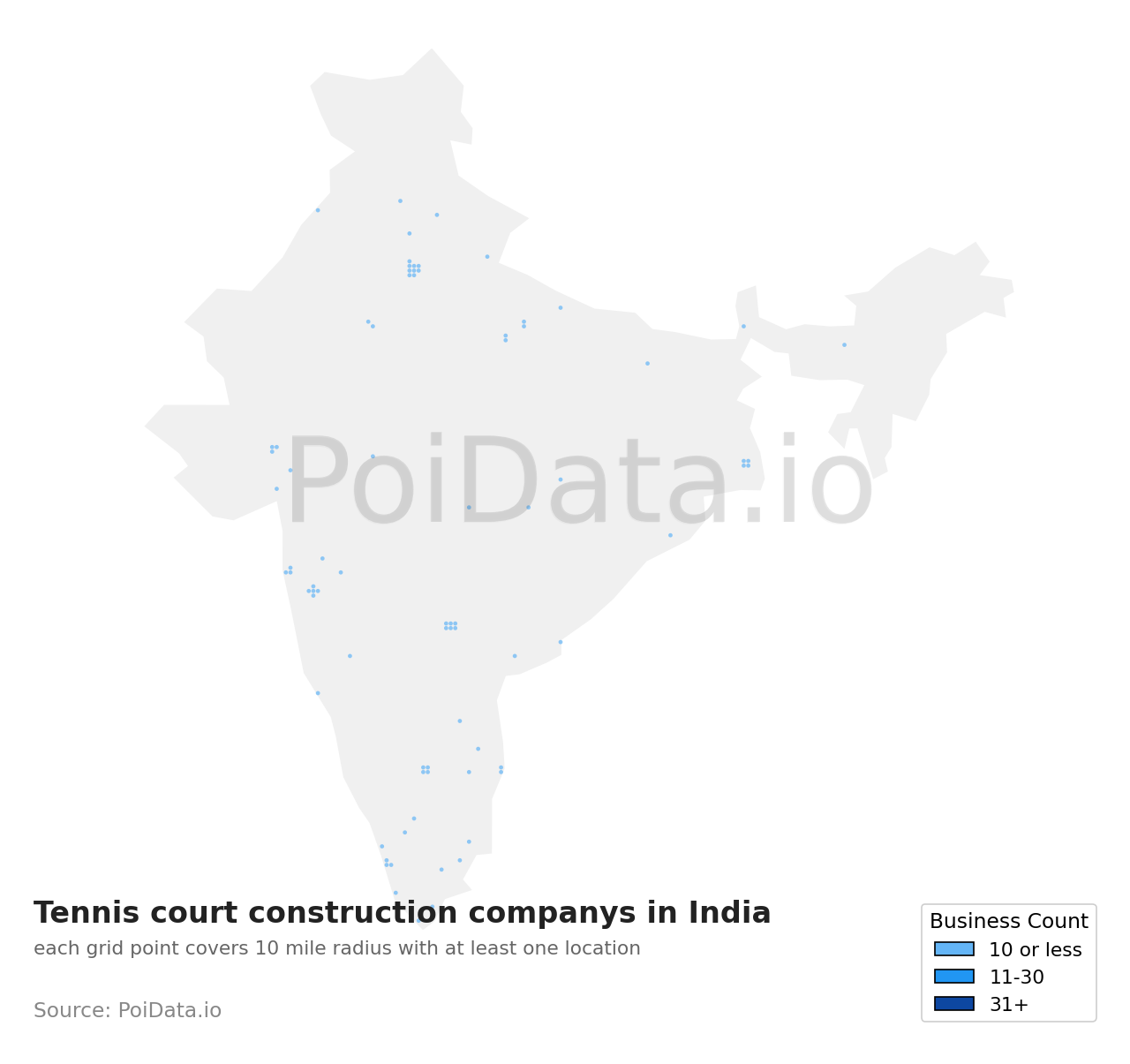 Tennis court construction company density map for India