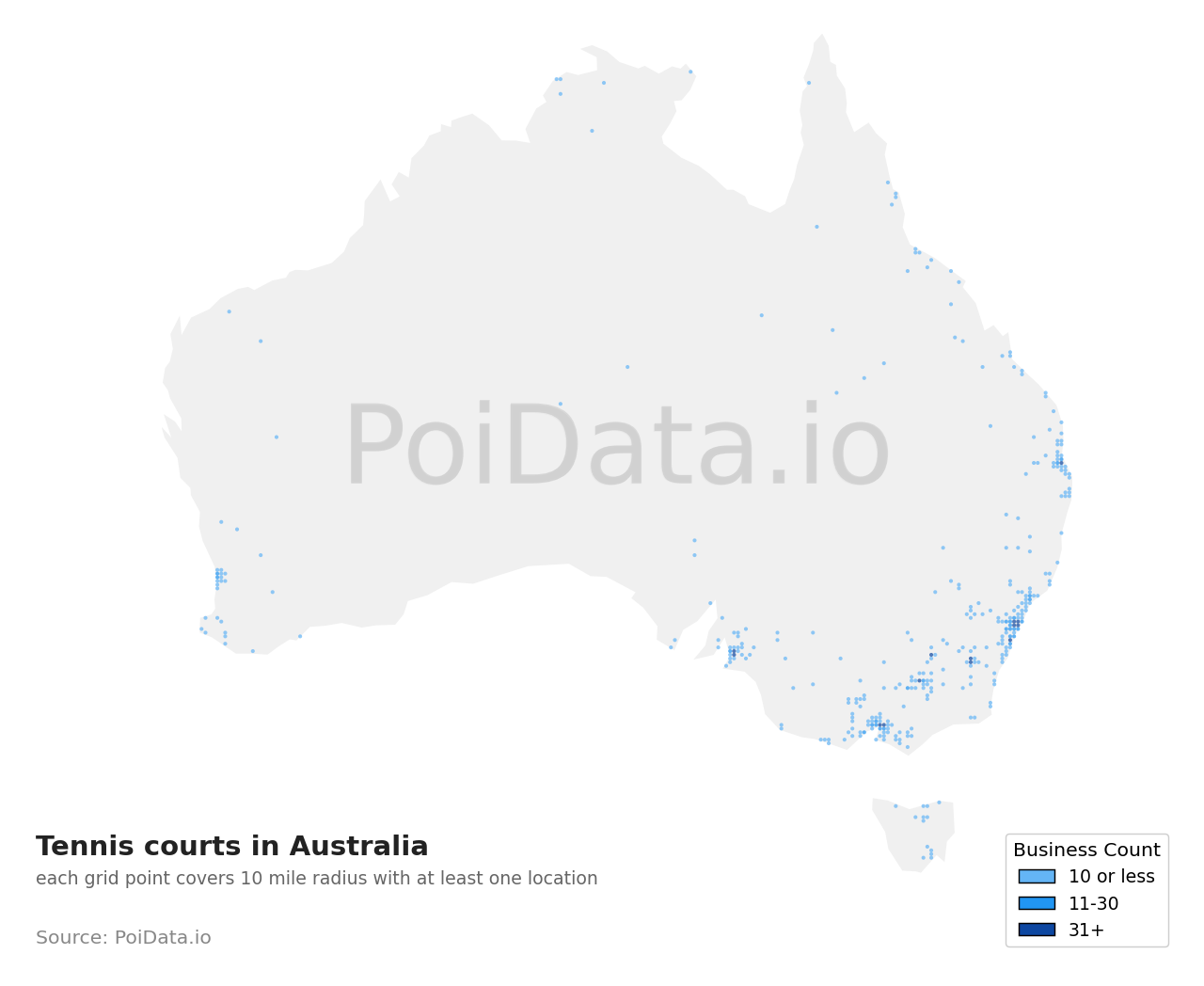 Tennis court density map for Australia