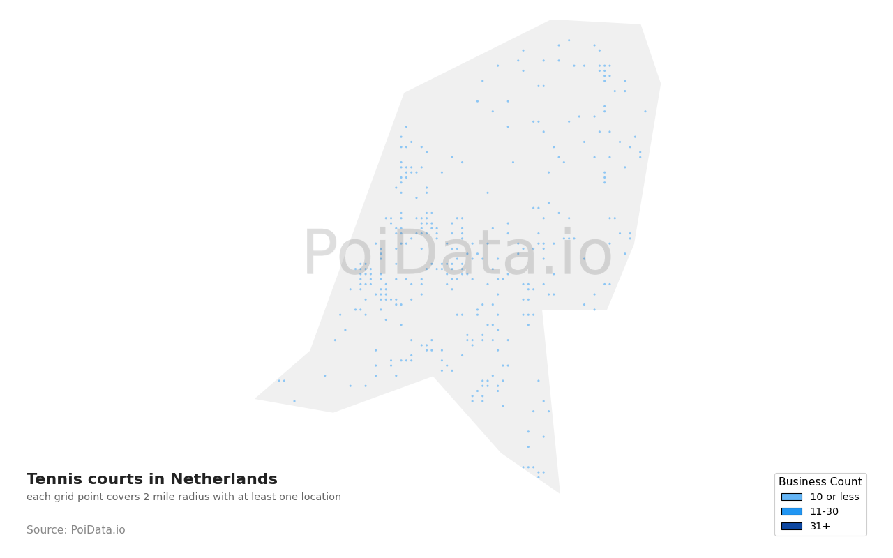 Tennis court density map for Netherlands