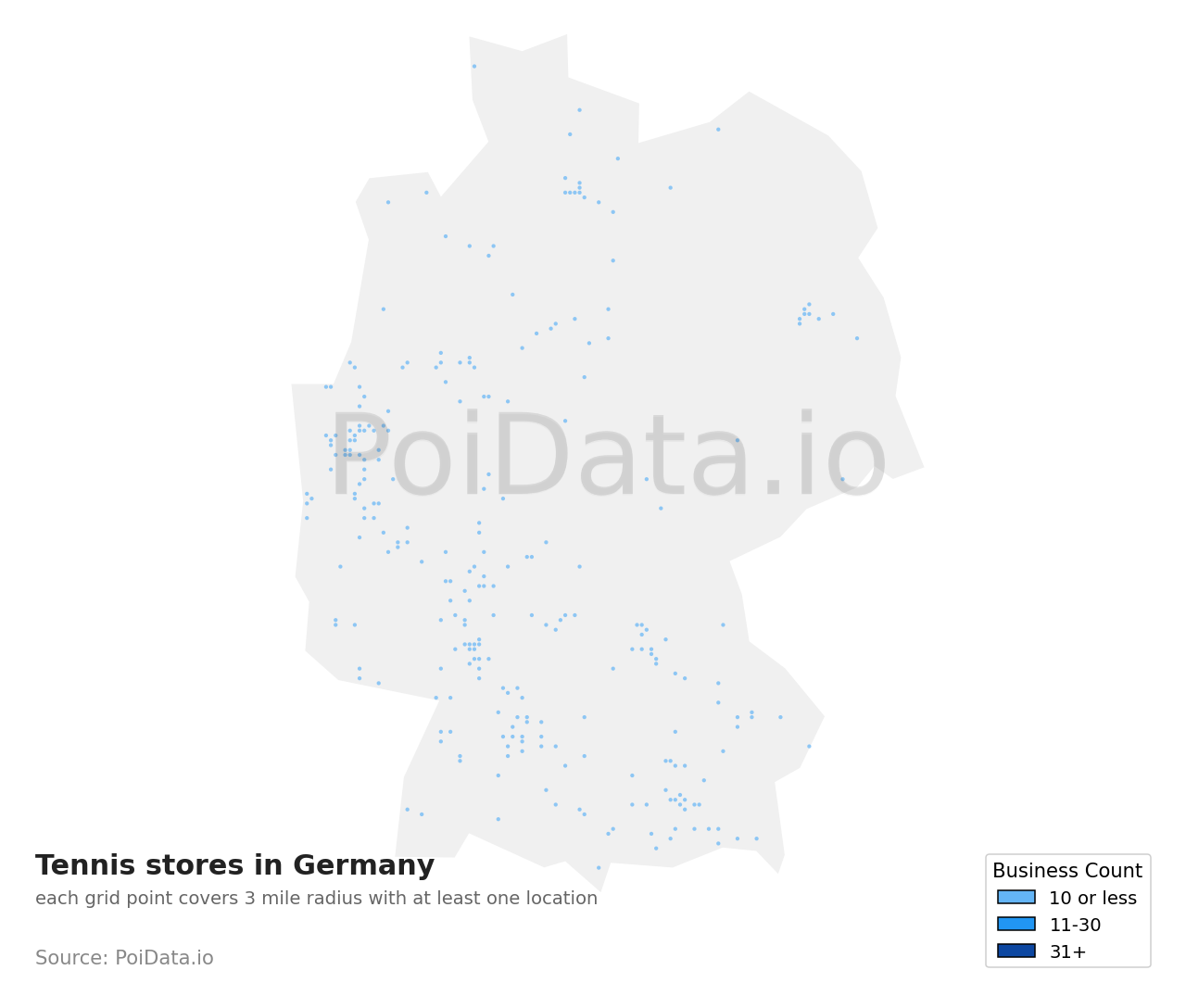 Tennis store density map for Germany