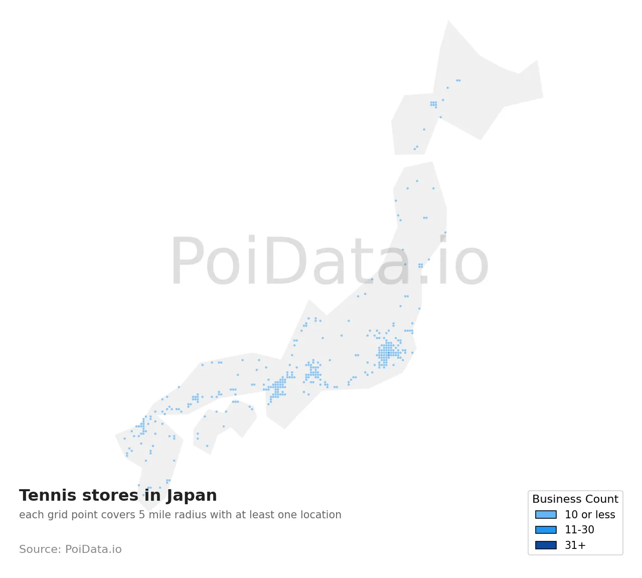 Tennis store density map for Japan