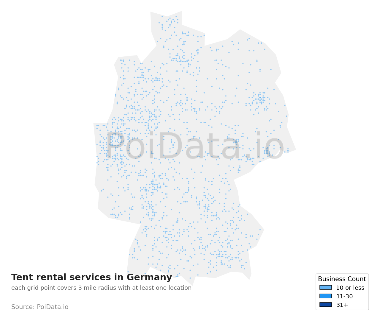 Tent rental service density map for Germany