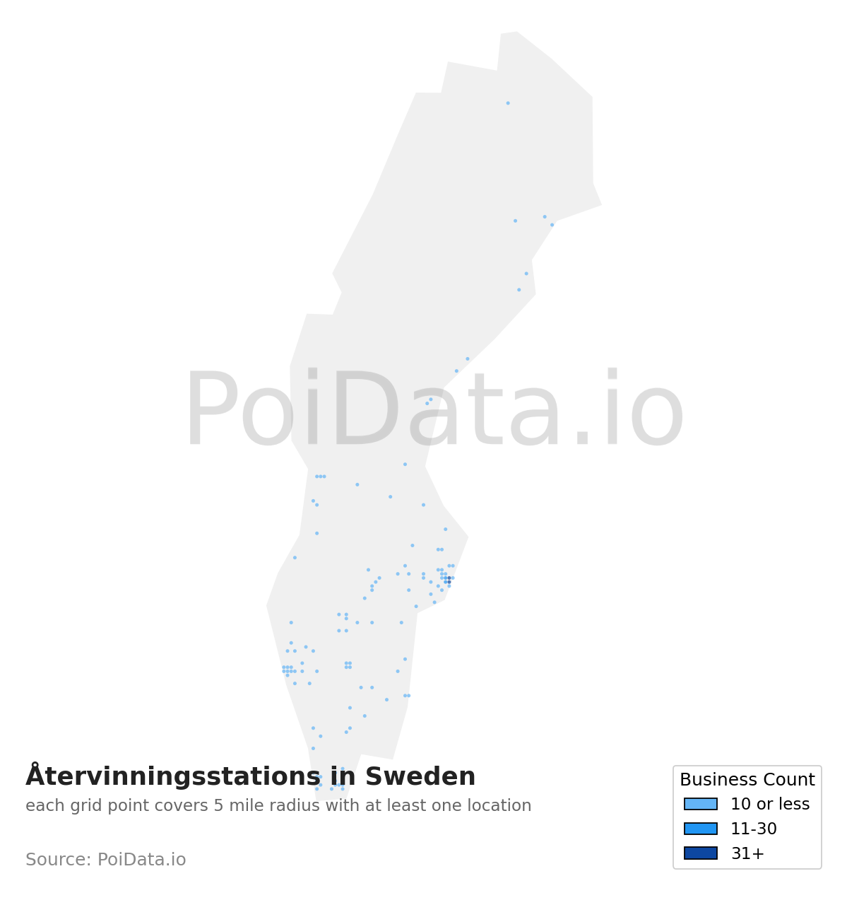 Återvinningsstation density map for Sweden