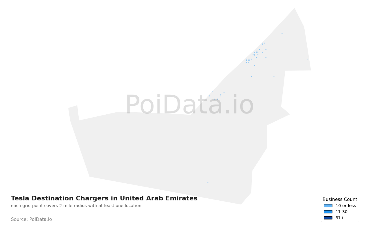 Tesla Destination Charger density map for United Arab Emirates