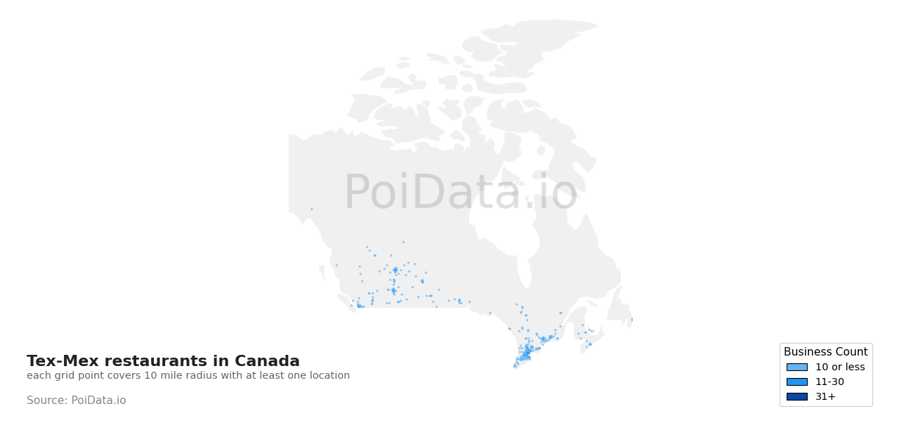 Tex-Mex restaurant density map for Manitoba, Canada