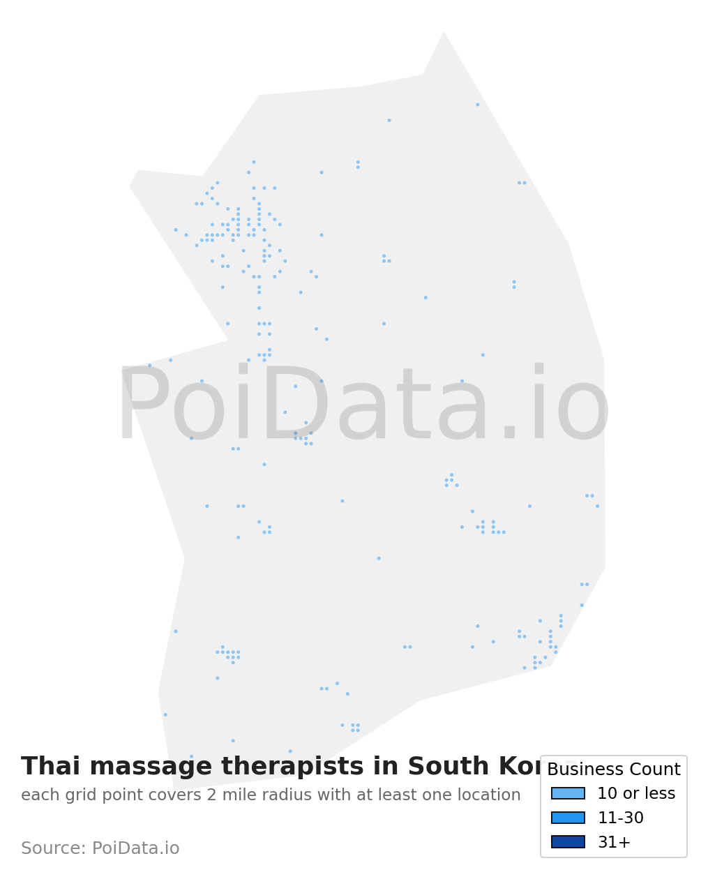 Thai massage therapist density map for South Korea