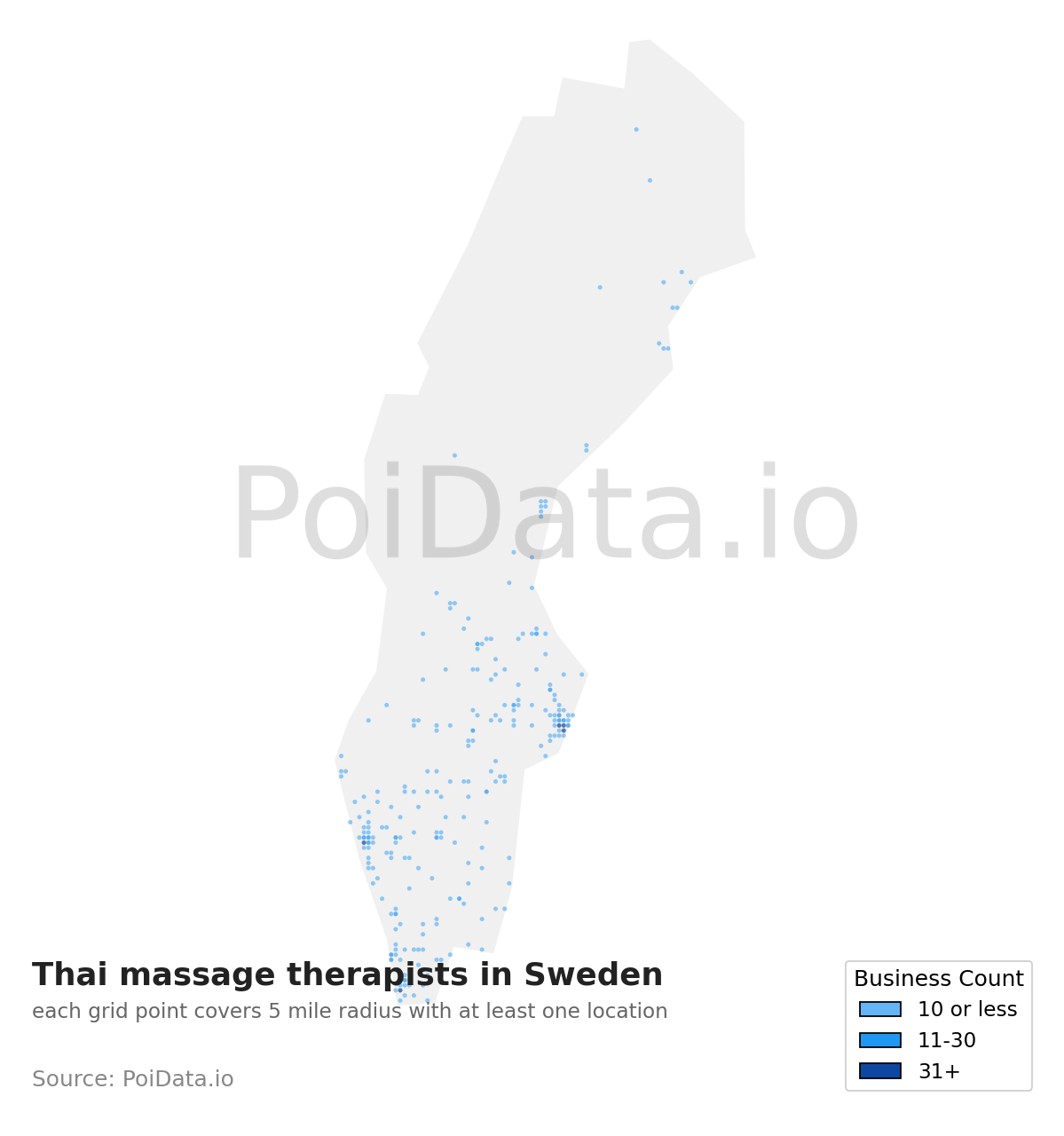 Thai massage therapist density map for Sweden