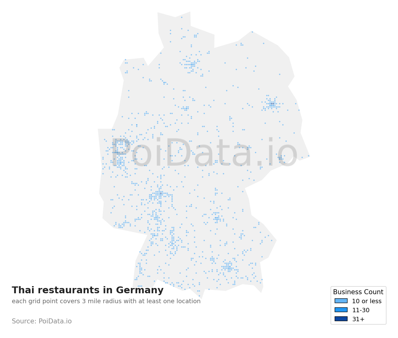 Thai restaurant density map for Germany