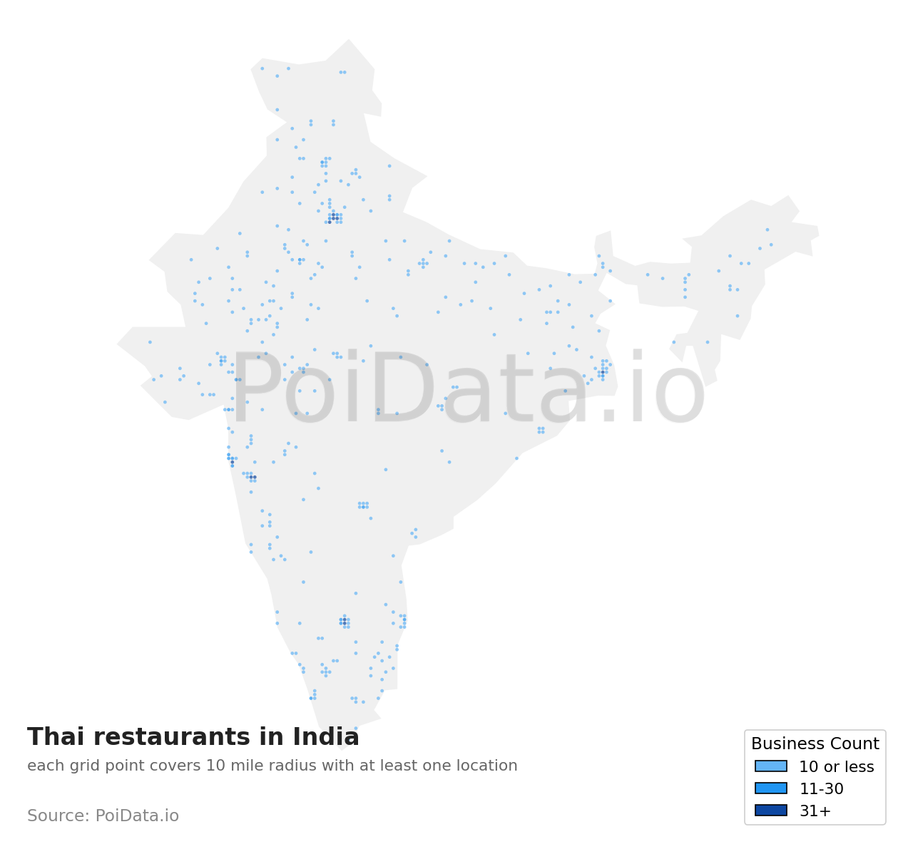 Thai restaurant density map for India
