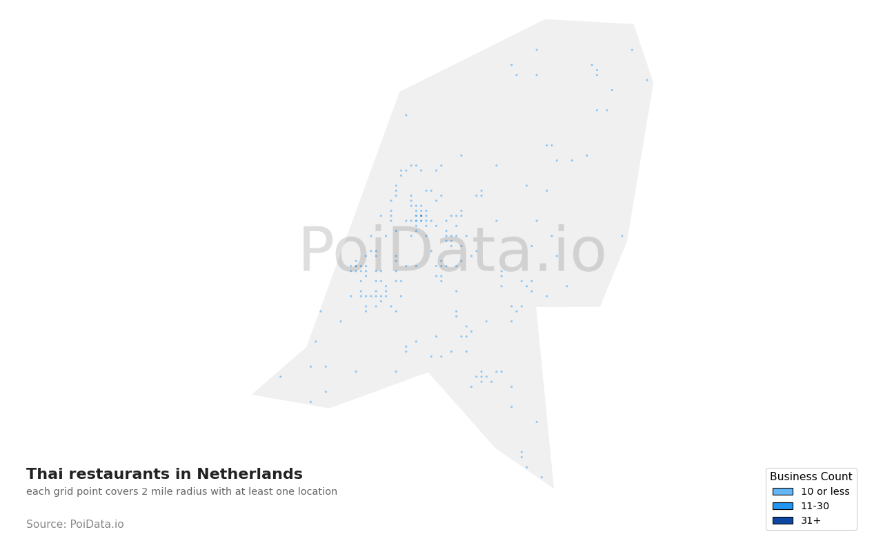 Thai restaurant density map for Netherlands
