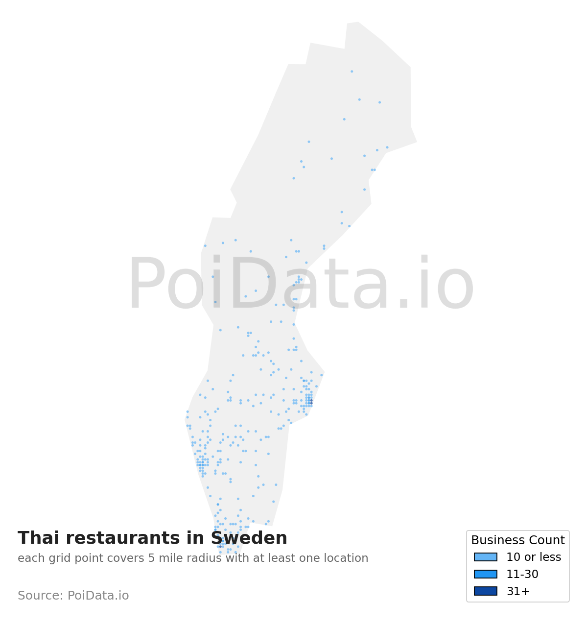 Thai restaurant density map for Sweden