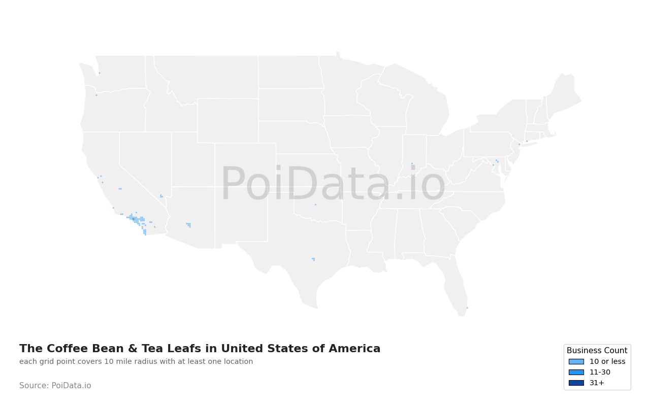 The Coffee Bean & Tea Leaf density map for United States