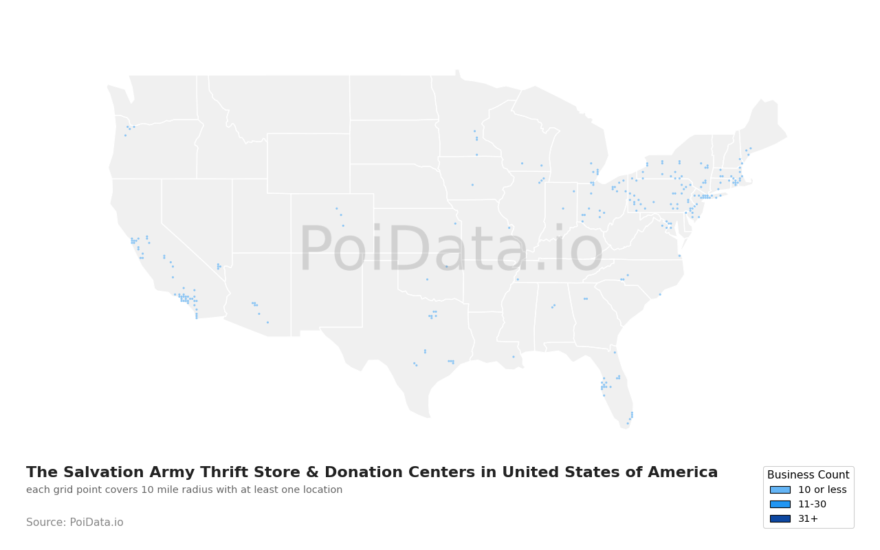 The Salvation Army Thrift Store & Donation Center density map for United States
