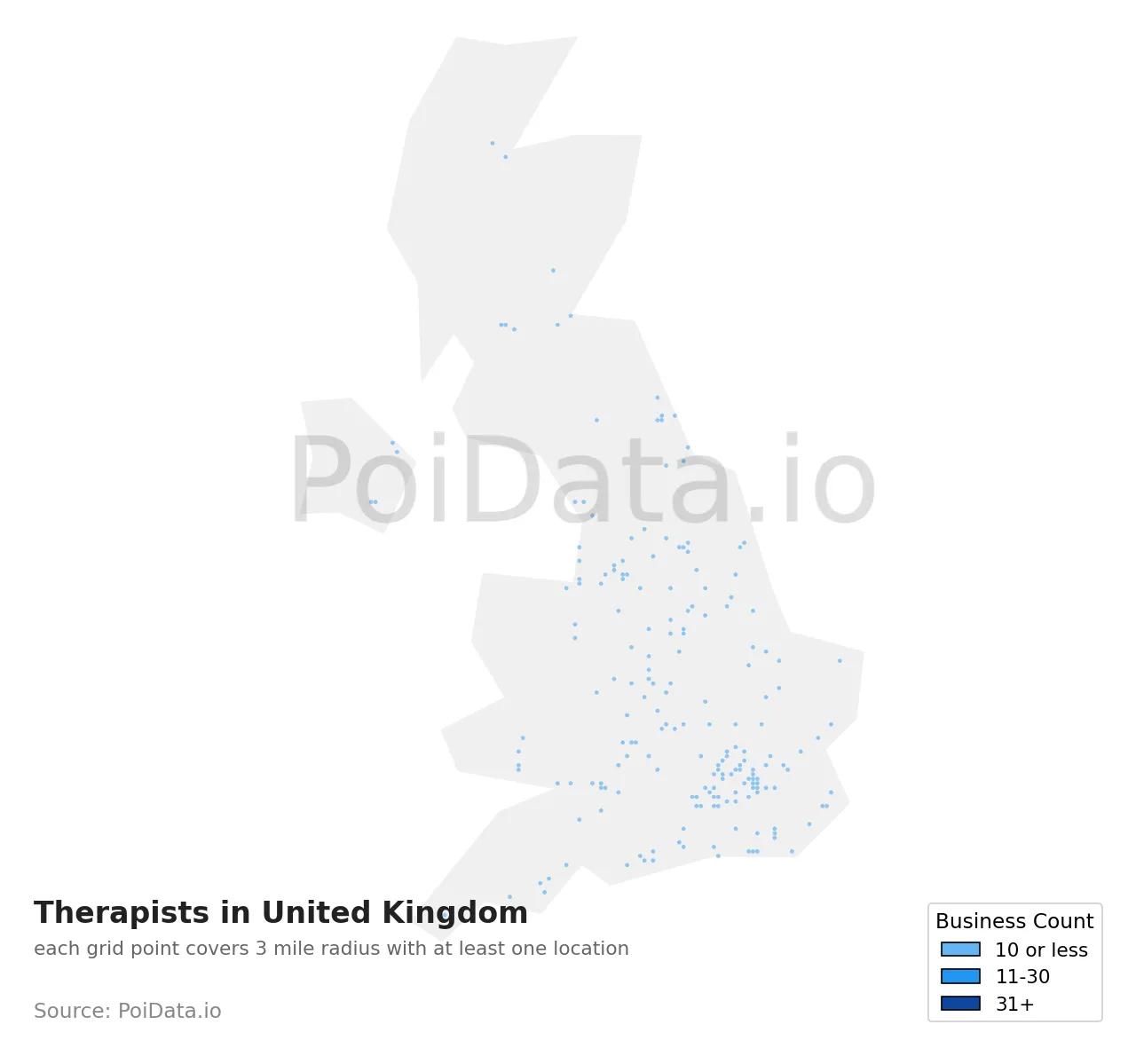 Therapists density map for United Kingdom