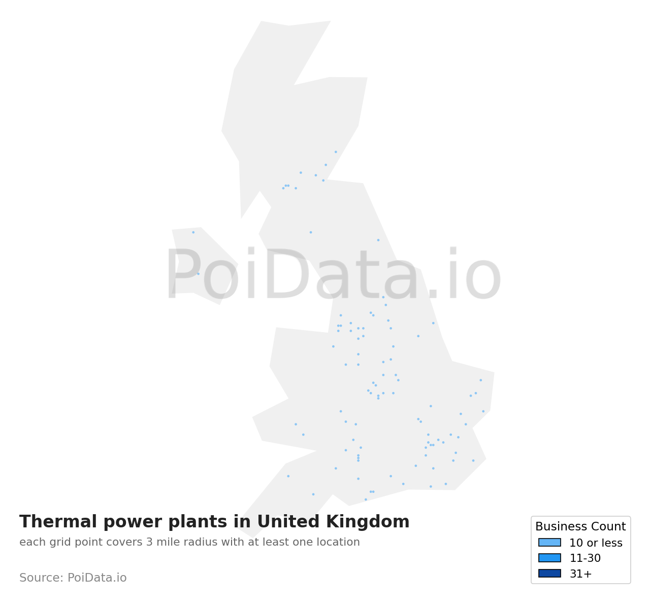 Thermal power plant density map for United Kingdom