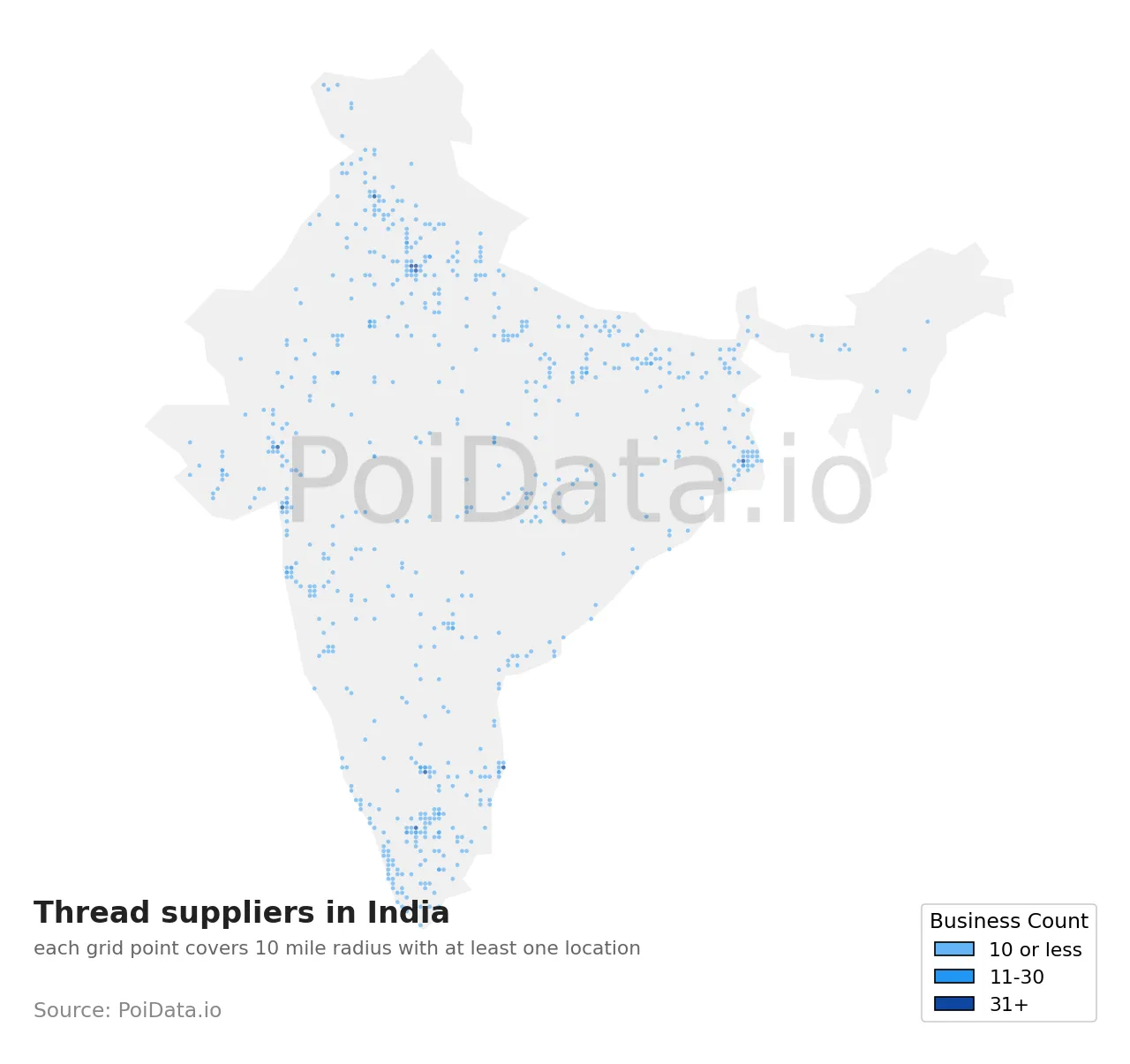 Thread supplier density map for India
