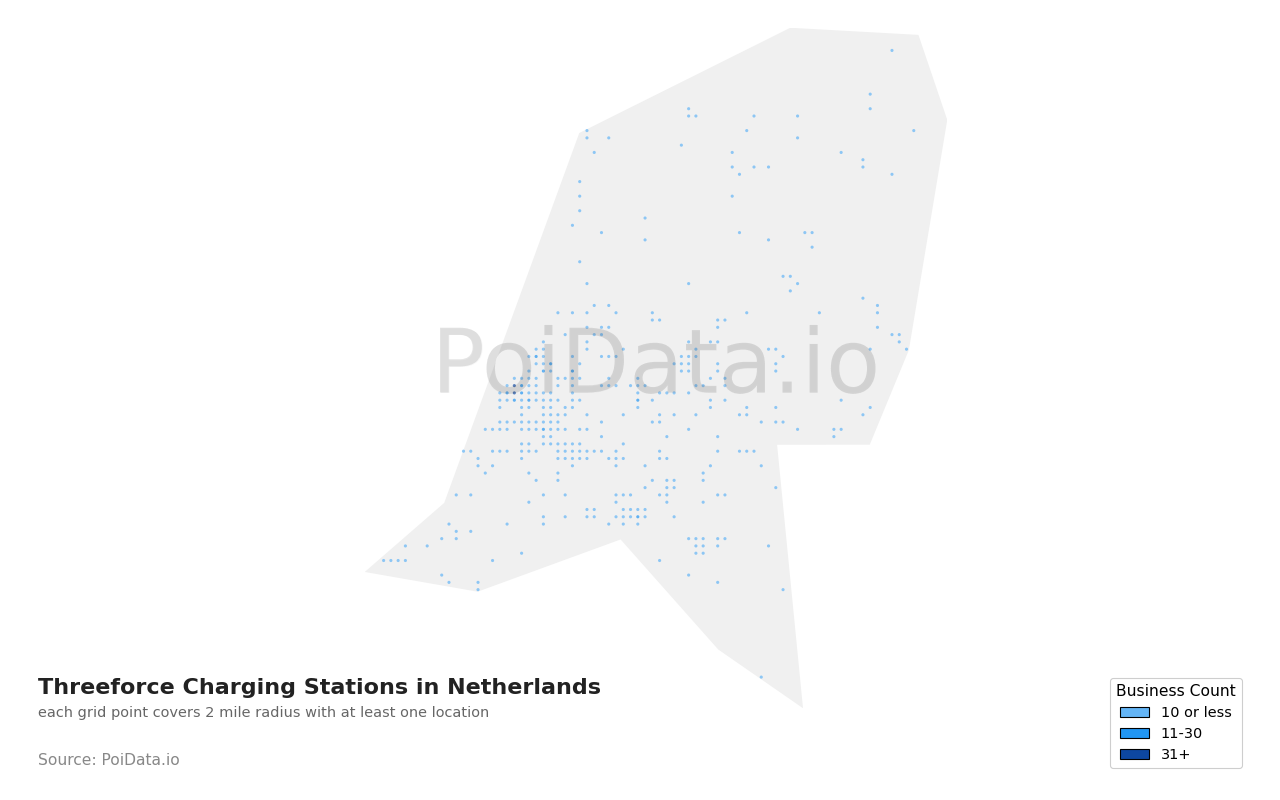 Threeforce Charging Station density map for Netherlands