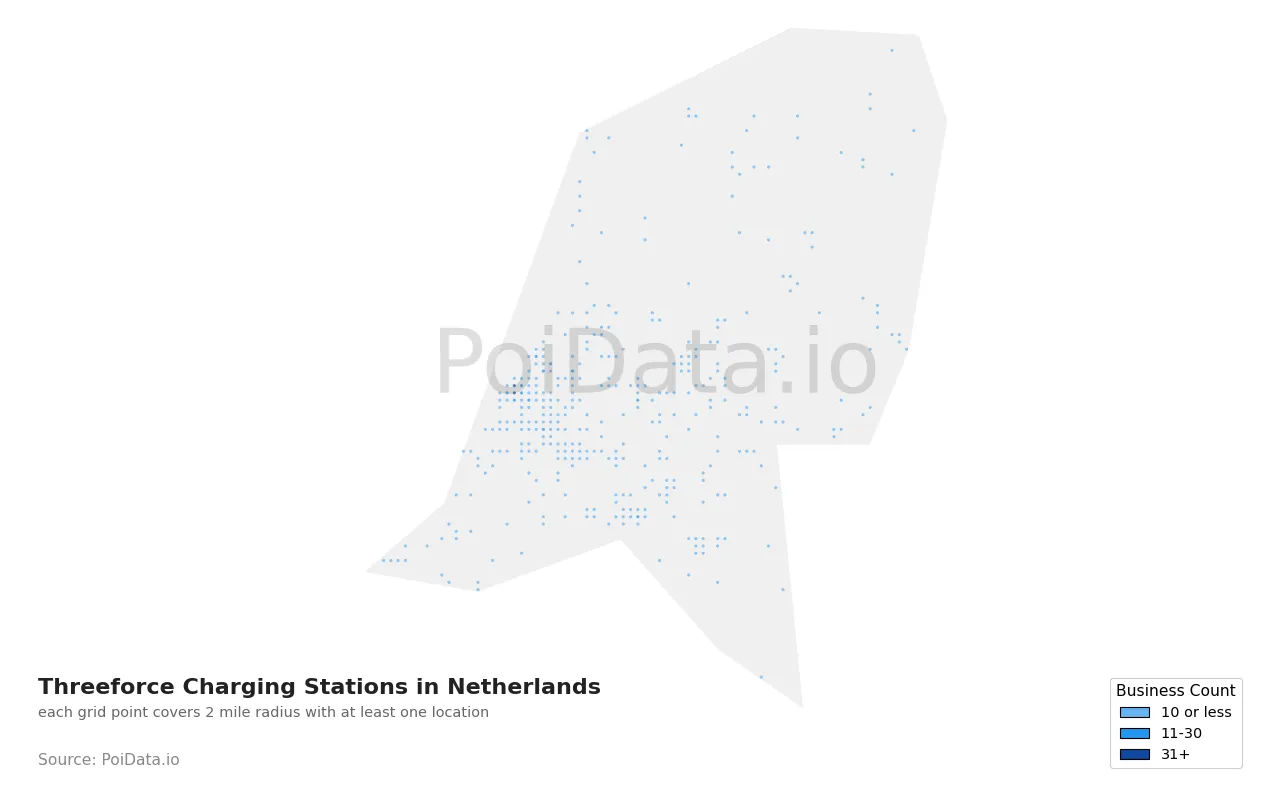Threeforce Charging Station density map for Netherlands