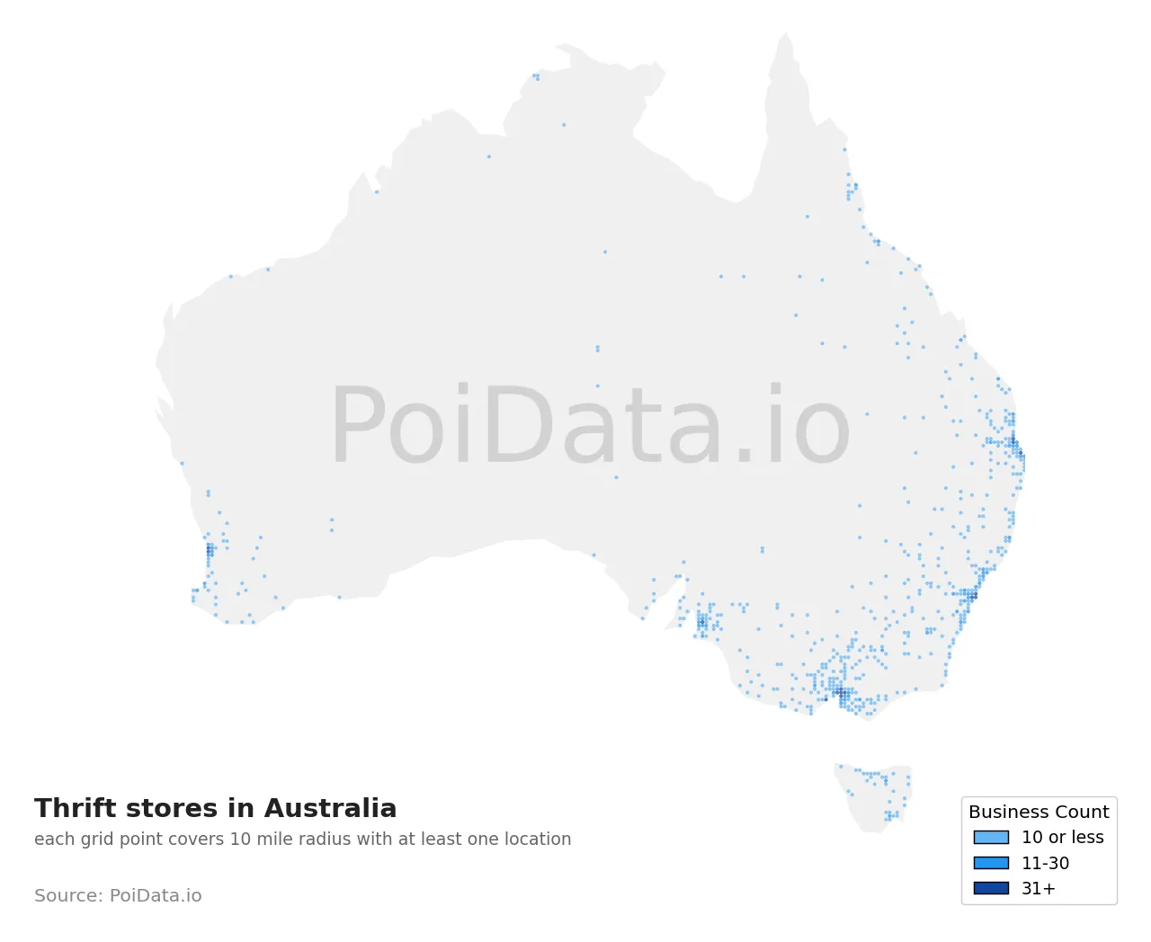 Thrift store density map for Australia